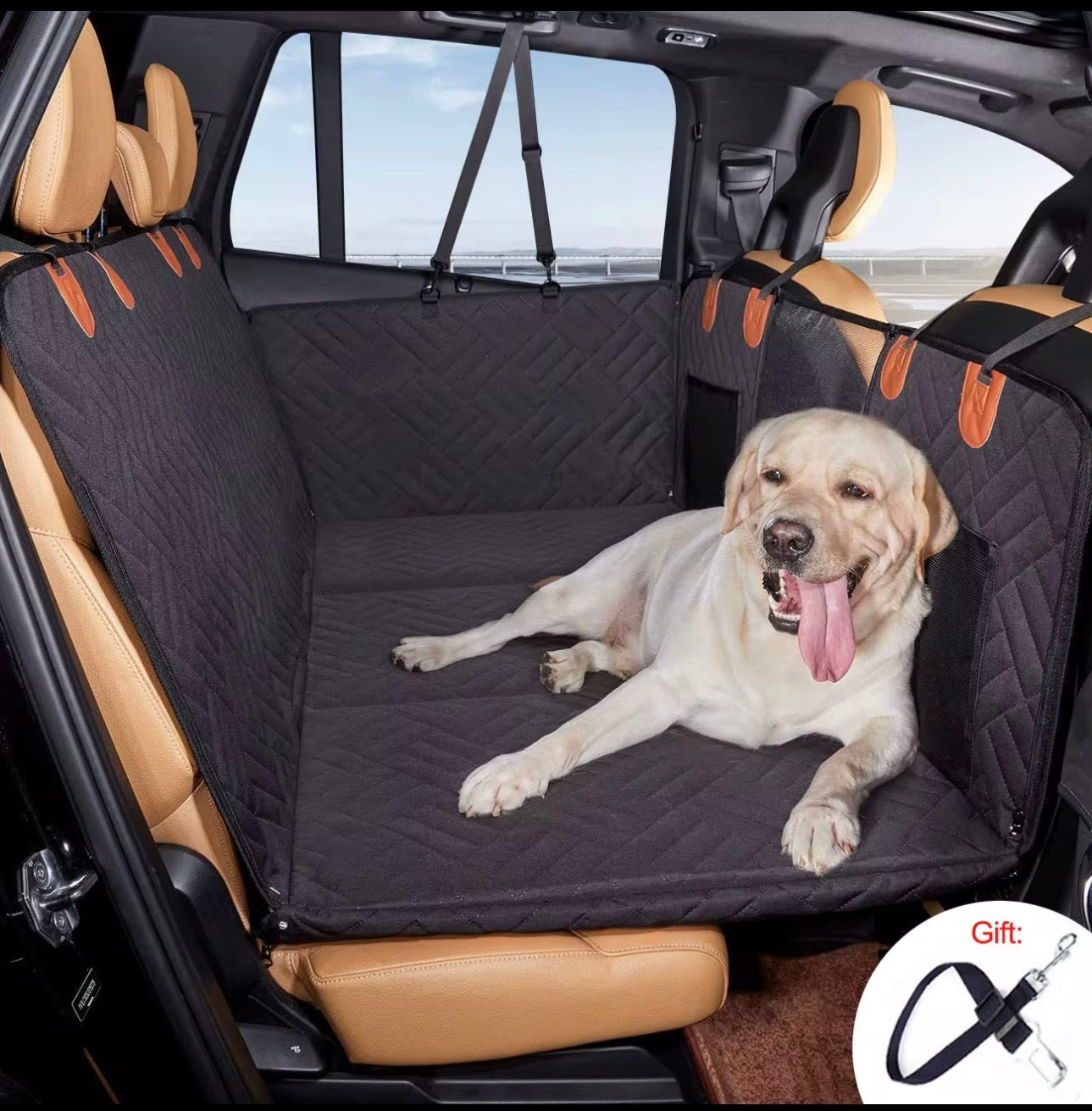 K9SECURED Extended Dog Car Seat Cover — Waterproof Back Seat Protector with Safety Belt Slots