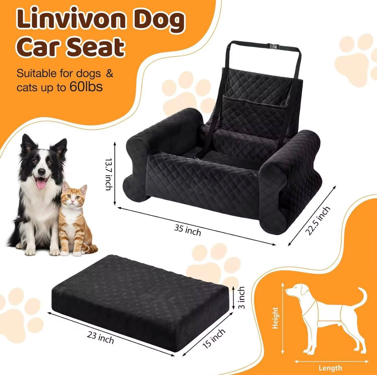 K9SECURED Memory Foam Dog Car Booster Seat - Elevated Safety Seat for Small & Medium Dogs