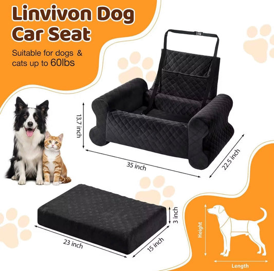 K9SECURED Memory Foam Dog Car Booster Seat - Elevated Safety Seat for Small & Medium Dogs